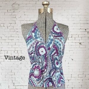 Vintage halter top great condition small stretchy unique colorful retro & comfy.